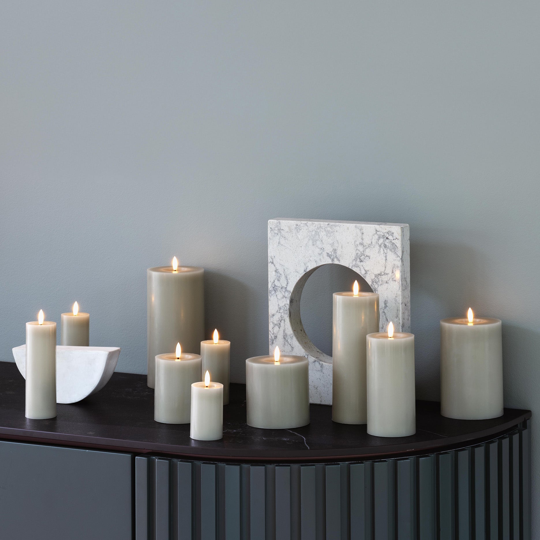 LED pillar candle 4,9x12,5 cm kit grey